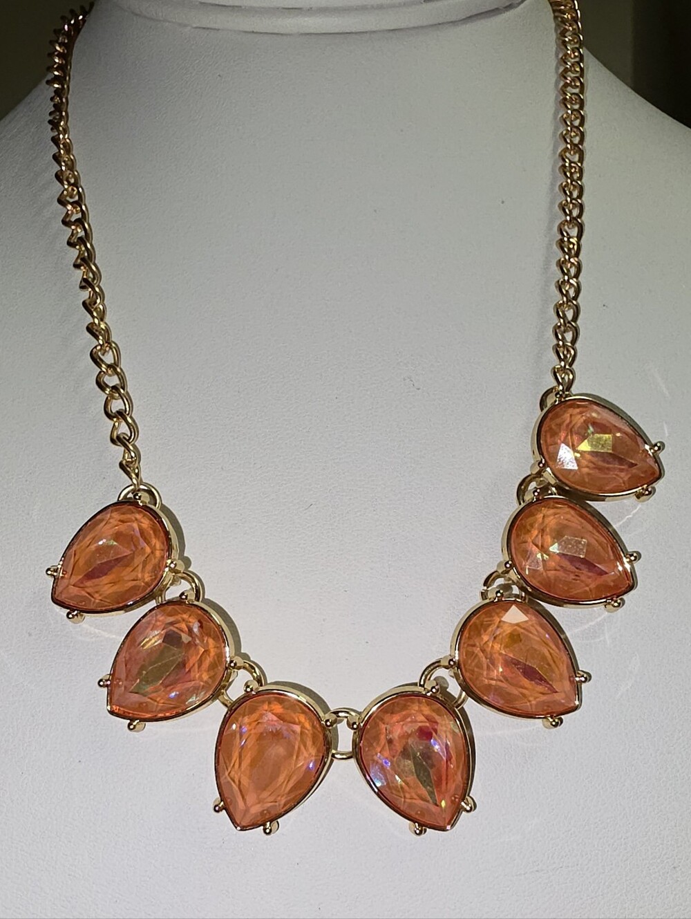 Salmon AB Faceted Glass Teardrop Statement Necklace